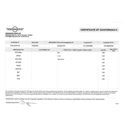 Certificate of Conformance