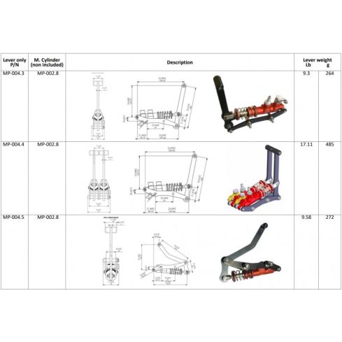 Levers for master cylinders (hand) MP-004.3 and MP-004.5